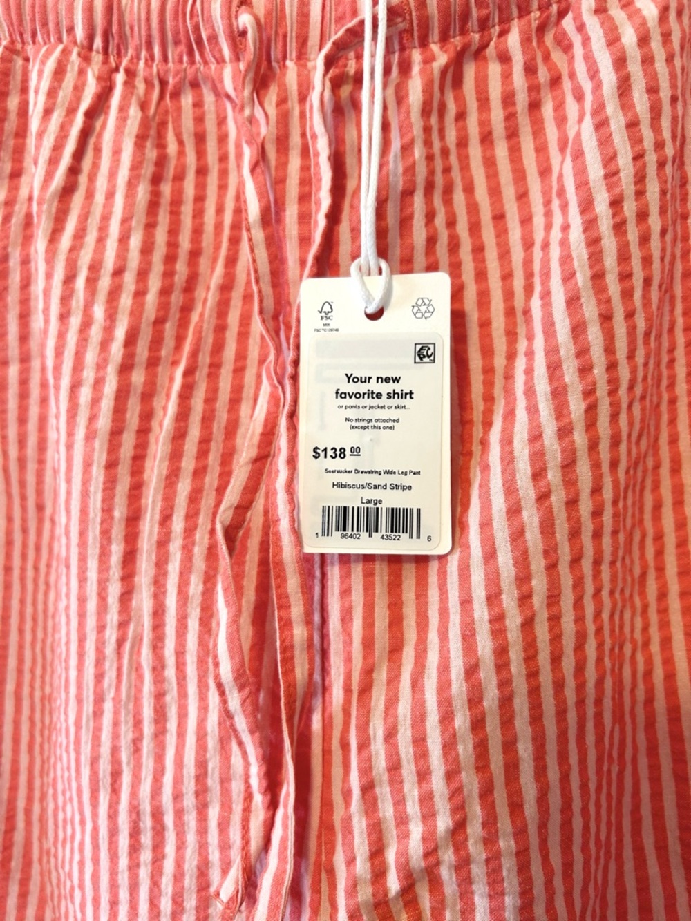 NWT Marine Layer Seersucker Wide Leg Pants in Hibiscus/Sand Strip size Large - Picture 3 of 11
